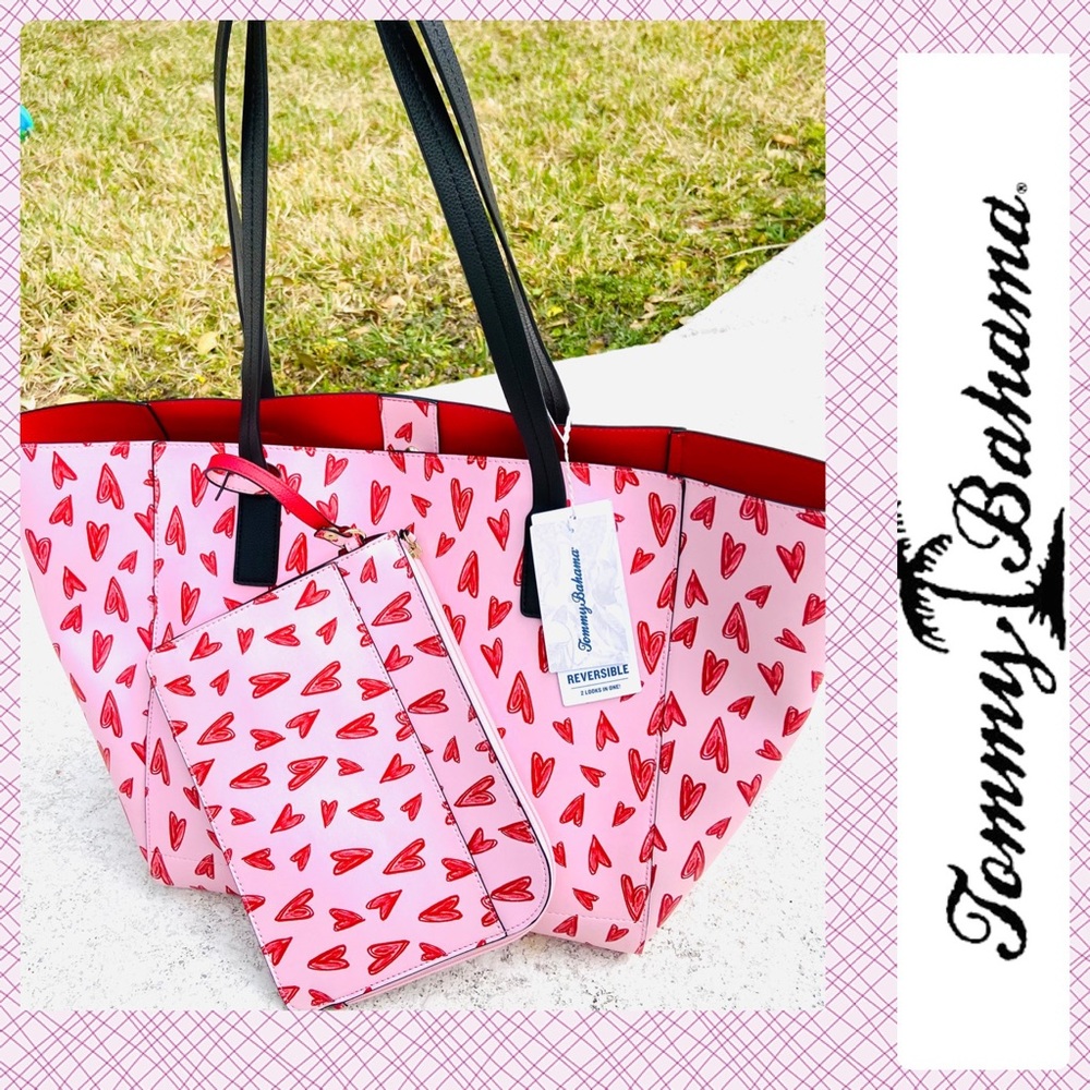 🆕 Tommy Bahama Travel pink large heart purse tote